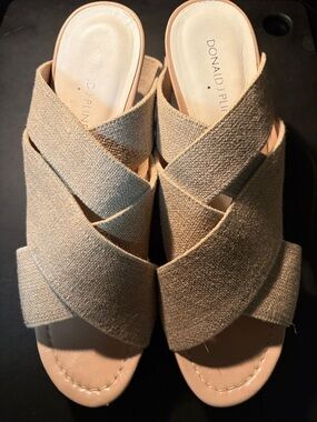 Donald J. Pliner Beige Crisscross Canvas Slide Mules NWT